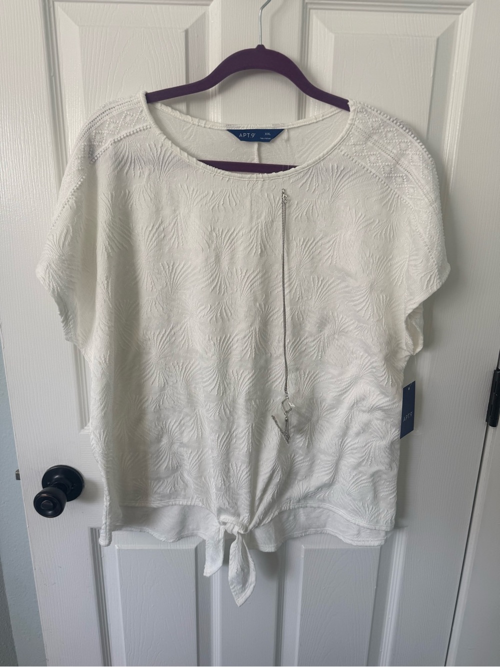 APT 9 Women's White Textured Tie-Front Short Sleeve Blouse XXL NWT